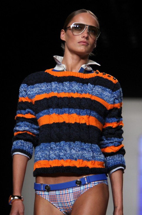 A model presents a creation from the Tommy Hilfiger Spring/Summer 2012 collection during New York Fashion Week