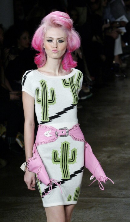A model presents a creation from the Jeremy Scott Spring/Summer 2012 collection during New York Fashion Week