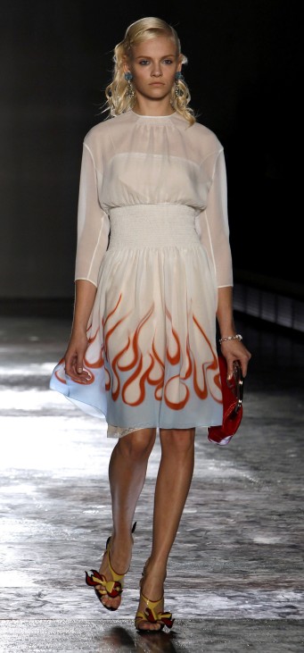 A model displays a creation as part of Prada Spring/Summer 2012 women's collection during Milan Fashion Week