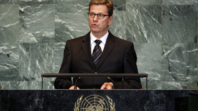 German Foreign Minister Guido Westerwelle addresses the 66th United Nations General Assembly at U.N. headquarters in New York
