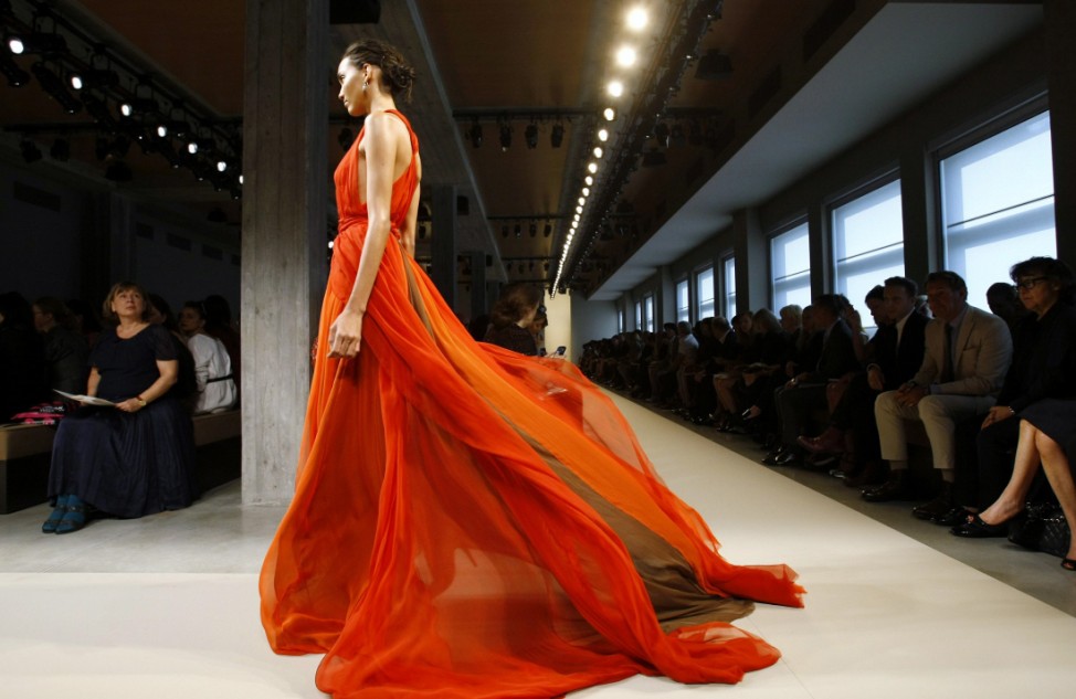 A model displays a creation as part of Bottega Veneta Spring/Summer 2012 women's collection during Milan Fashion Week