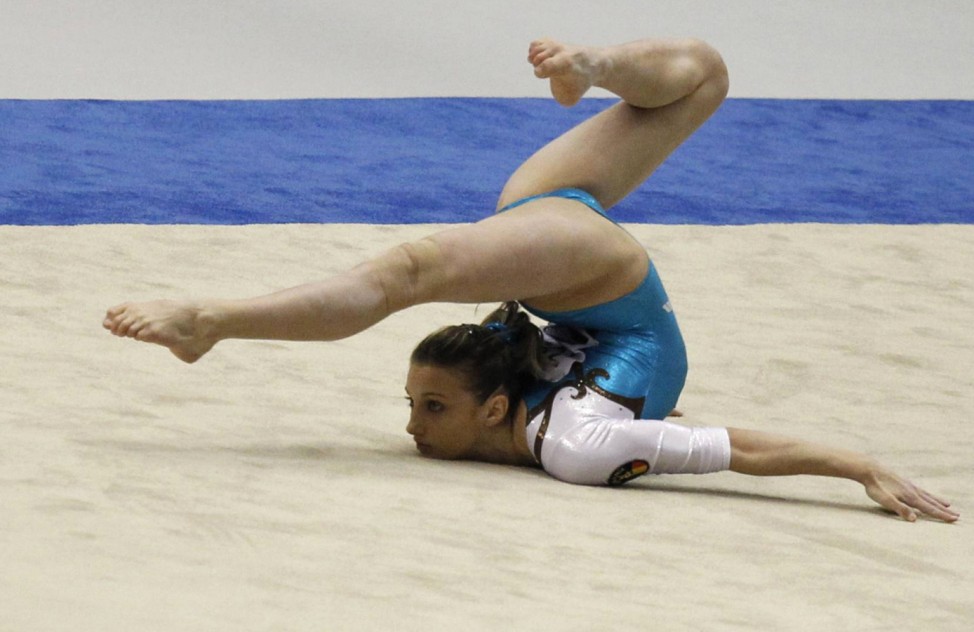 Romania's Ana Porgras competes on the floor during the women's individual all-around  final at the Artistic Gymnastics World Championships in Tokyo