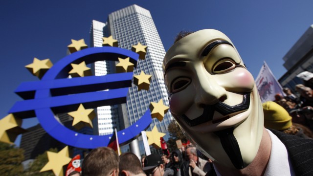Protesters demonstrate against banking and finance in front of headquarters of ECB in Frankfurt