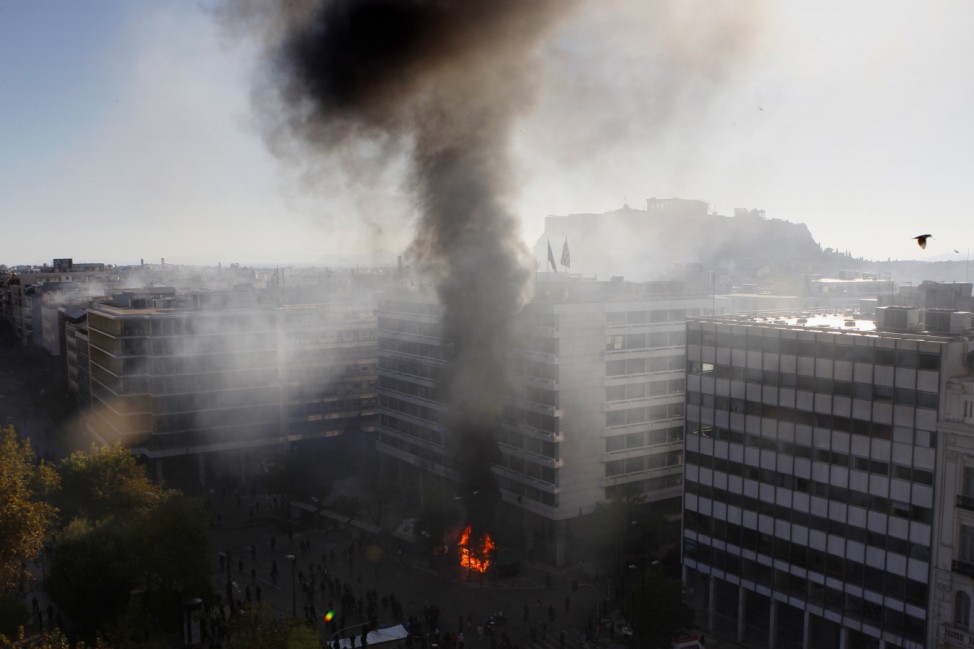 Smoke raises over Athens during riots
