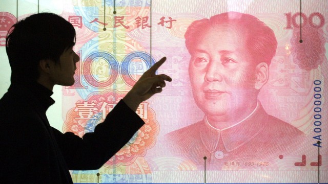Poster mit chinesischer 100-Yuan -Banknote in Peking