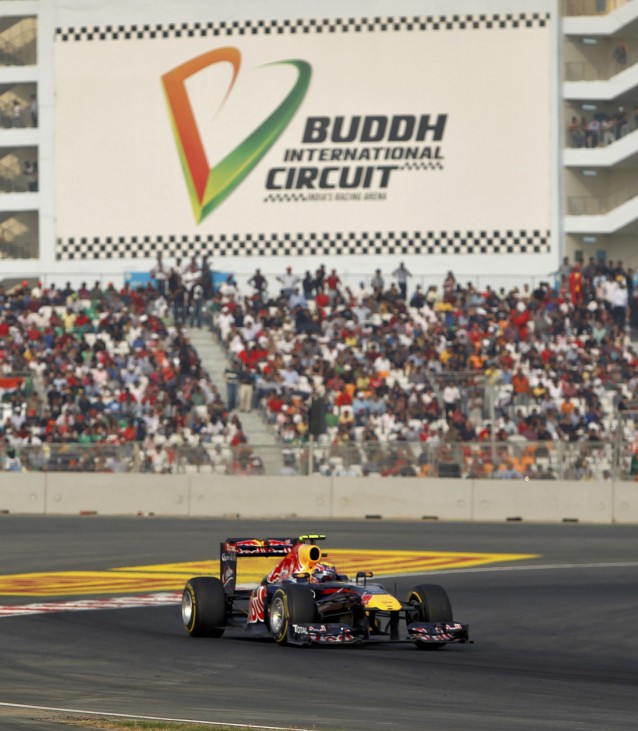 Red Bull Formula One driver Mark Webber of Australia drives during the first Indian F1 Grand Prix at the Buddh International Circuit in Greater Noida