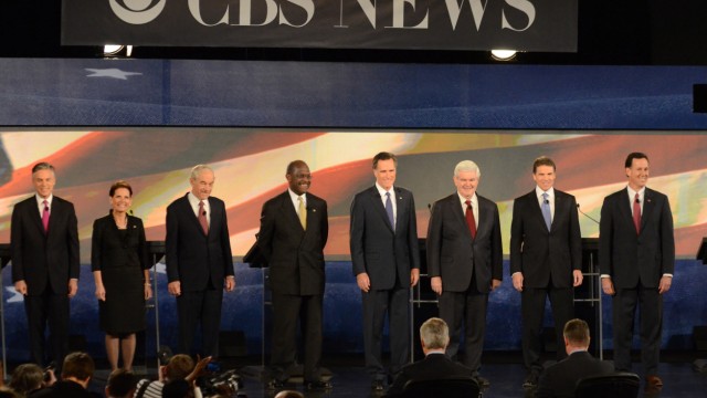 Jon Huntsman, Michele Bachmann, Ron Paul, Herman Cain, Mitt Romney, Newt Gingrich, Rick Perry, Rick Santorum
