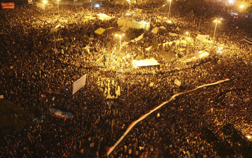 A general view shows Tahrir Square as protesters chant slogans against head of the ruling military council Field Marshal Tantawi at Tahrir Square