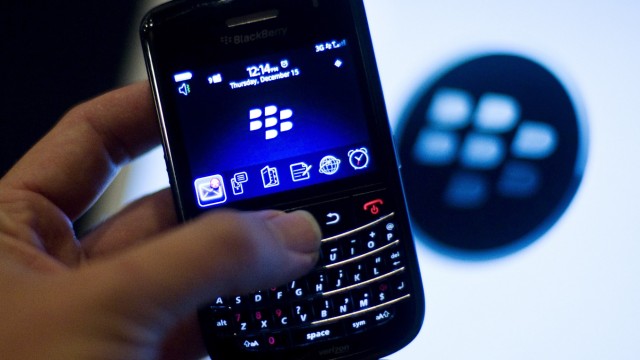 A BlackBerry handset is displayed in Washington