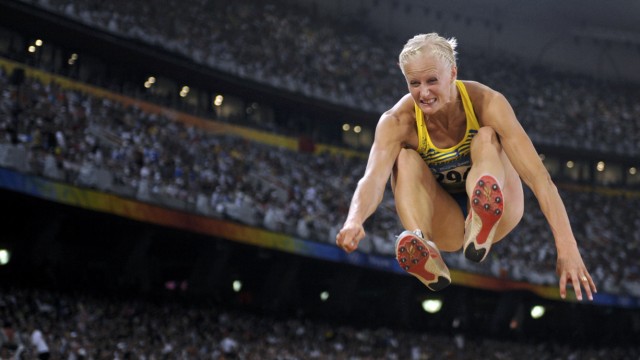 Kluft of Sweden competes in the women's long jump athletics final  in the National Stadium at the Beijing 2008 Olympic Games