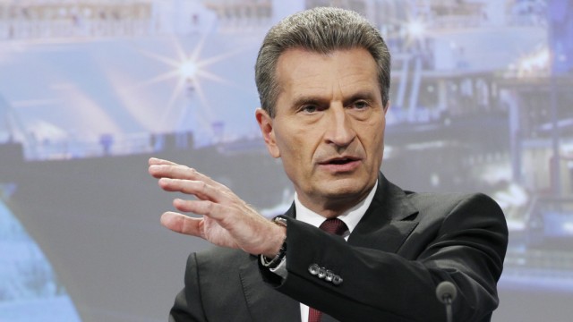 European Energy Commissioner Guenther Oettinger addresses a news conference on the security of energy supply and international cooperation in Brussels