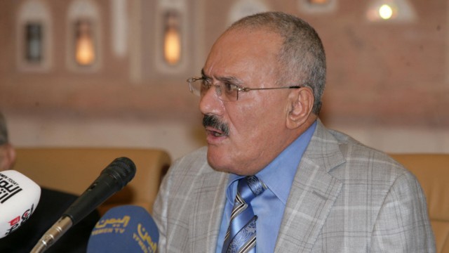 Yemen's President Ali Abdullah Saleh addresses a meeting of his General People's Congress party in Sanaa