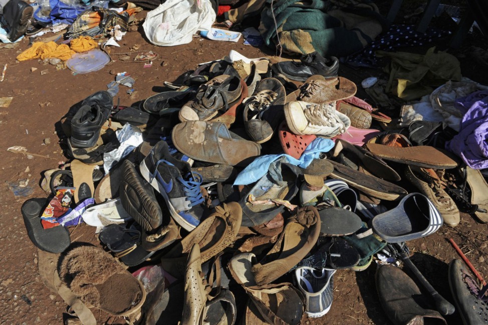 Shoes are seen after a stampede by students trying to register at the University of Johannesburg