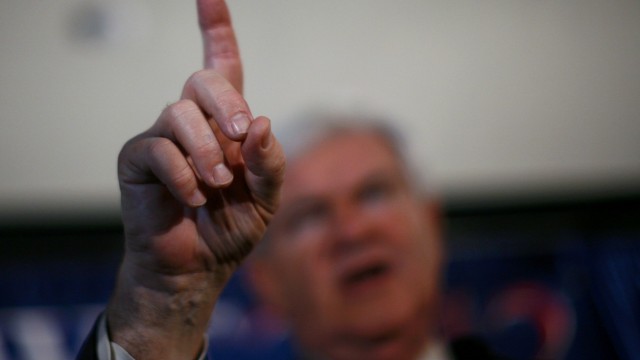 Republican U.S. presidential candidate and former House Speaker Gingrich gestures during during his victory speech at his South Carolina Primary election night rally in Columbia