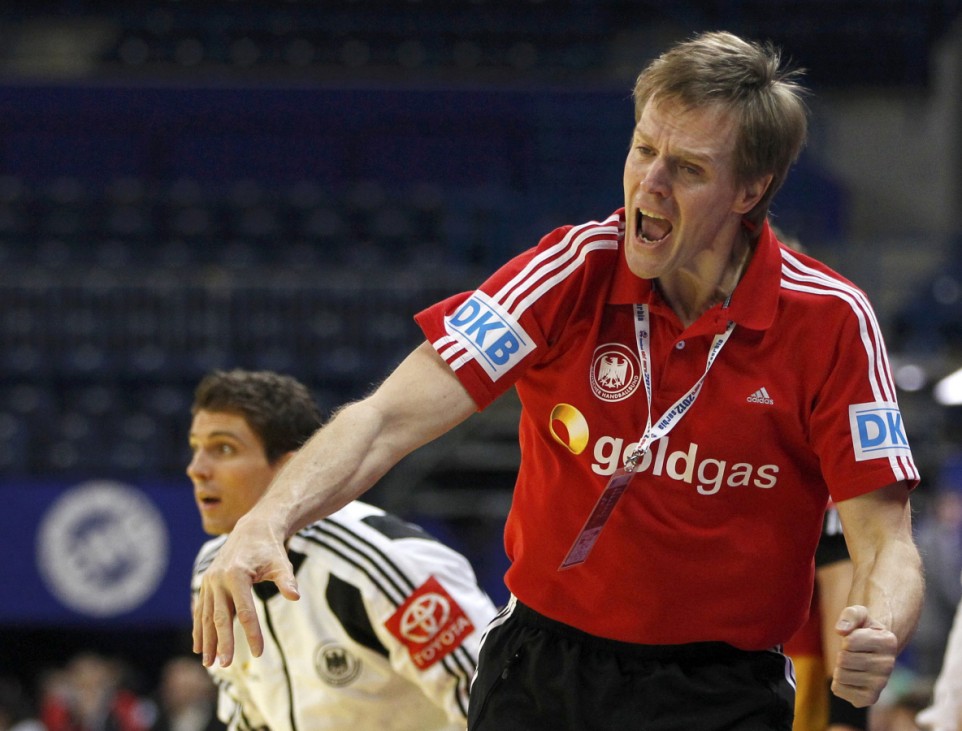 Germany's head coach Heuberger reacts during Men's European Handball Championship match against Poland in Belgrade