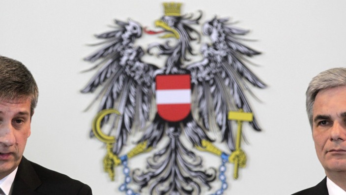 Austria's Chancellor Faymann and Vice Chancellor Spindelegger brief the media in Vienna
