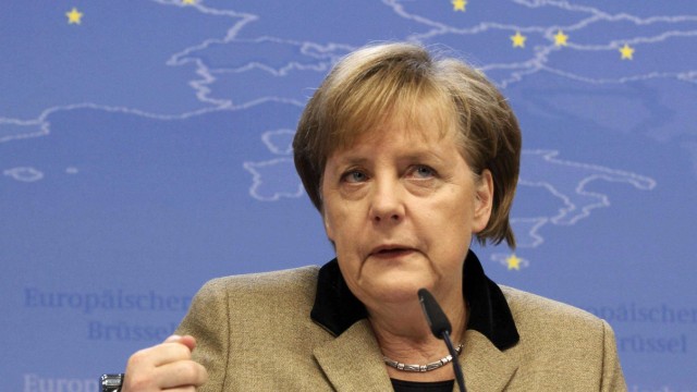 Germany's Chancellor Merkel holds a news conference after a European Union summit in Brussels