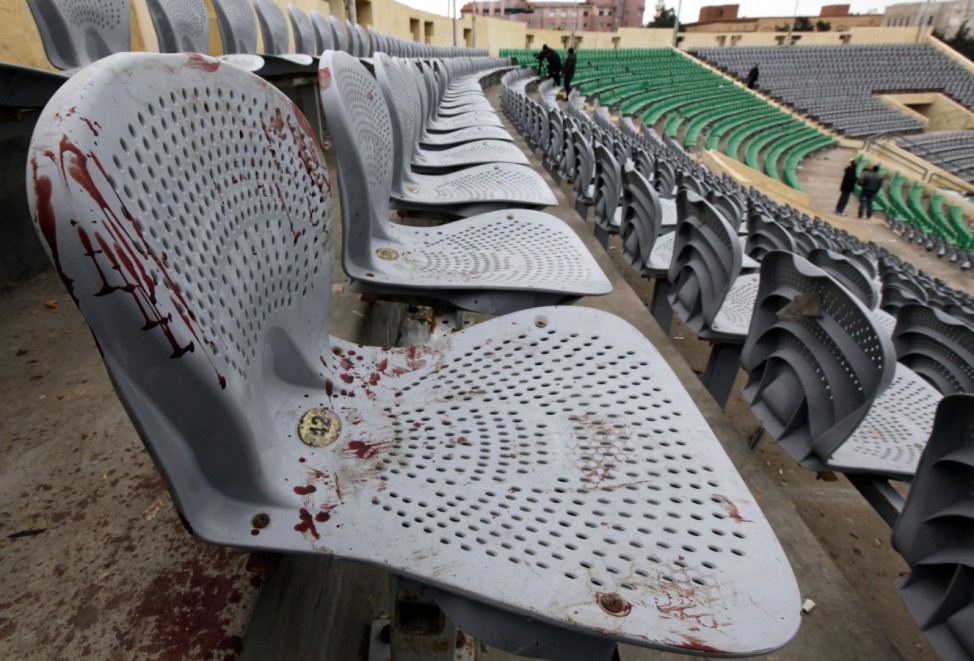 Blood is seen on a chair at the Port Said stadium