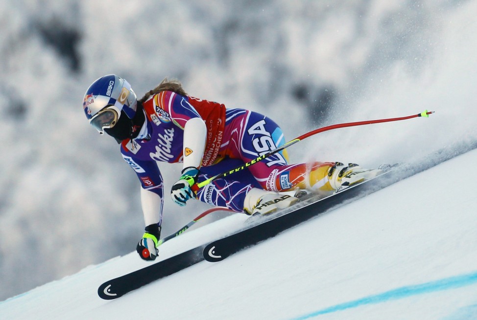 Vonn from the US speeds down the slope during the women's Alpine Skiing World Cup Super G race in Garmisch-Partenkirchen
