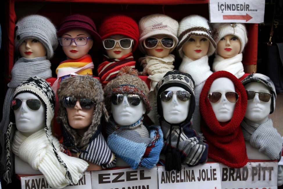 Heads and scarves are on display outside of a store in Istanbul