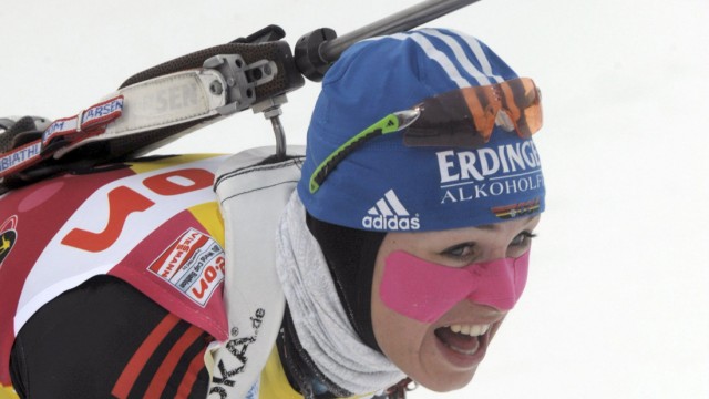 World cup leader Neuner of Germany competes to win the women's 7.5 km sprint competition at the Biathlon World Cup in Kontiolahti