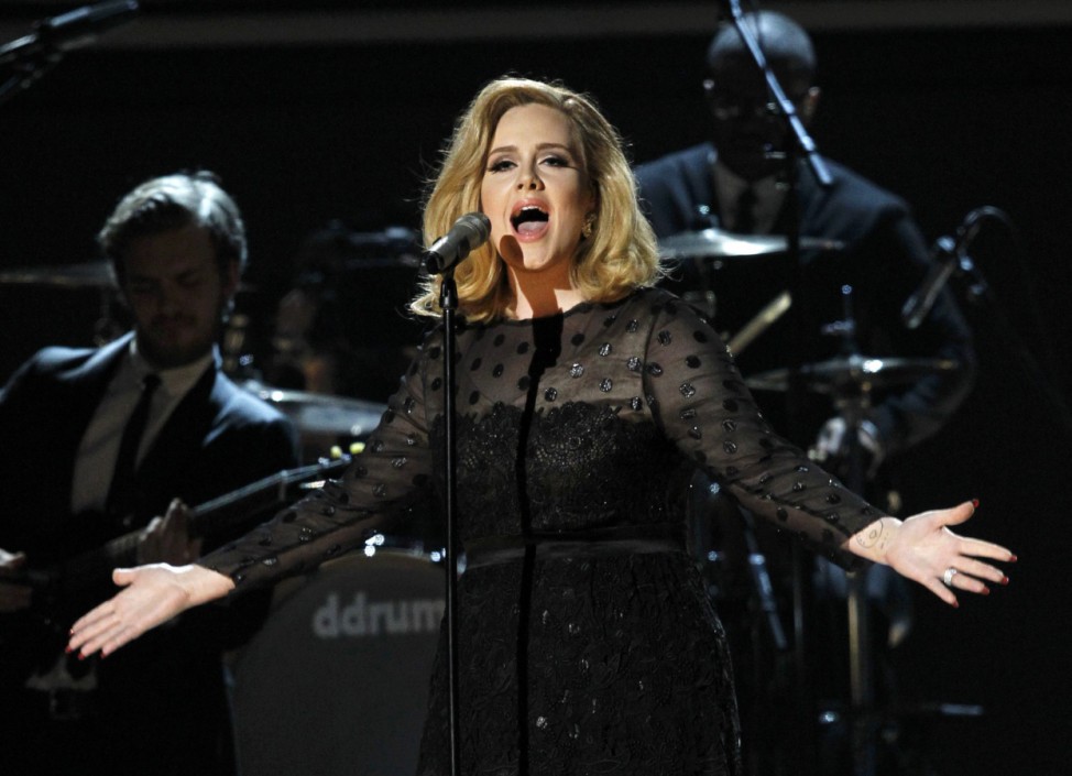 Adele performs 'Rolling in the Deep' at the 54th annual Grammy Awards in Los Angeles