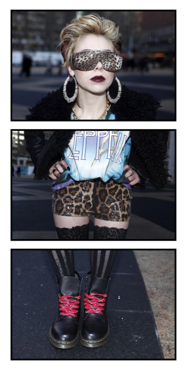 Lil Debbie poses in a series of three photographs in this combination photo outside of Lincoln Center, the site of the Fall/Winter 2012 New York Fashion Week
