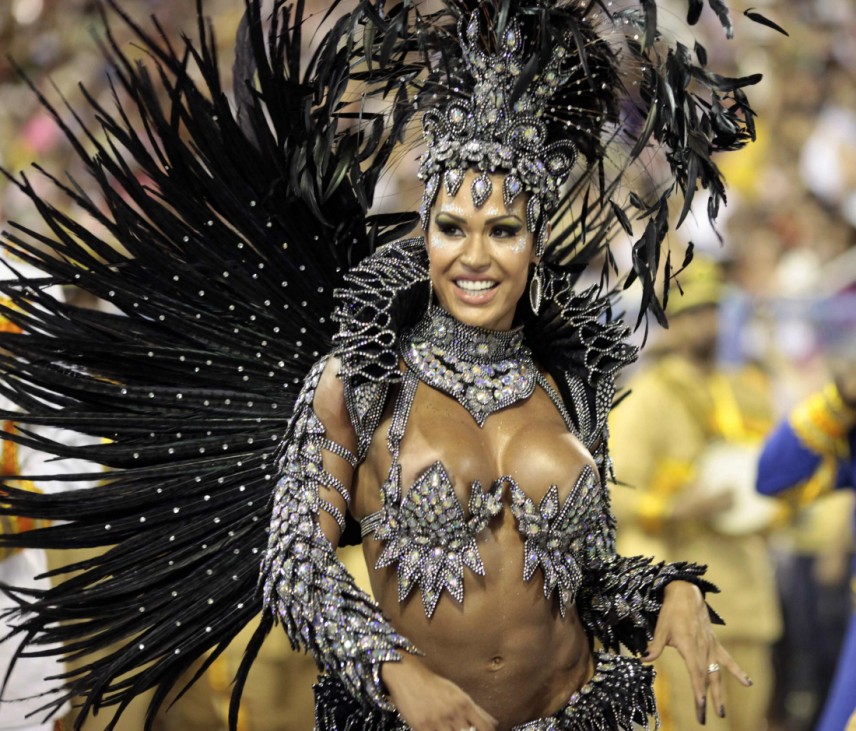 Drum queen Barbosa of the Unidos da Tijuca samba school dances during the annual Carnival parade in Rio de Janeiro's Sambadrome