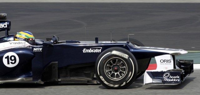 Williams F1 driver Bruno Senna of Brazil drives during a training session at Circuit de Catalunya racetrack