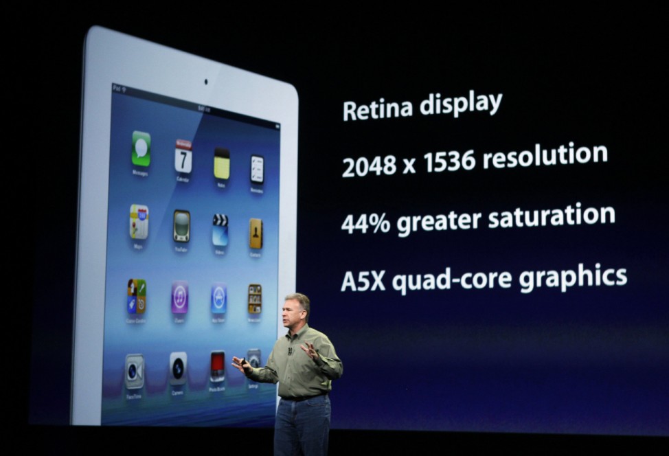 Phil Schiller, senior VP of Worldwide Marketing, speaks about the new iPad during an Apple event in San Francisco