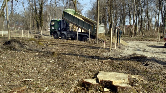 Erding: Die Arbeiten im Stadtpark schreiten voran. Die Baumfällarbeiten sind bereits beendet.