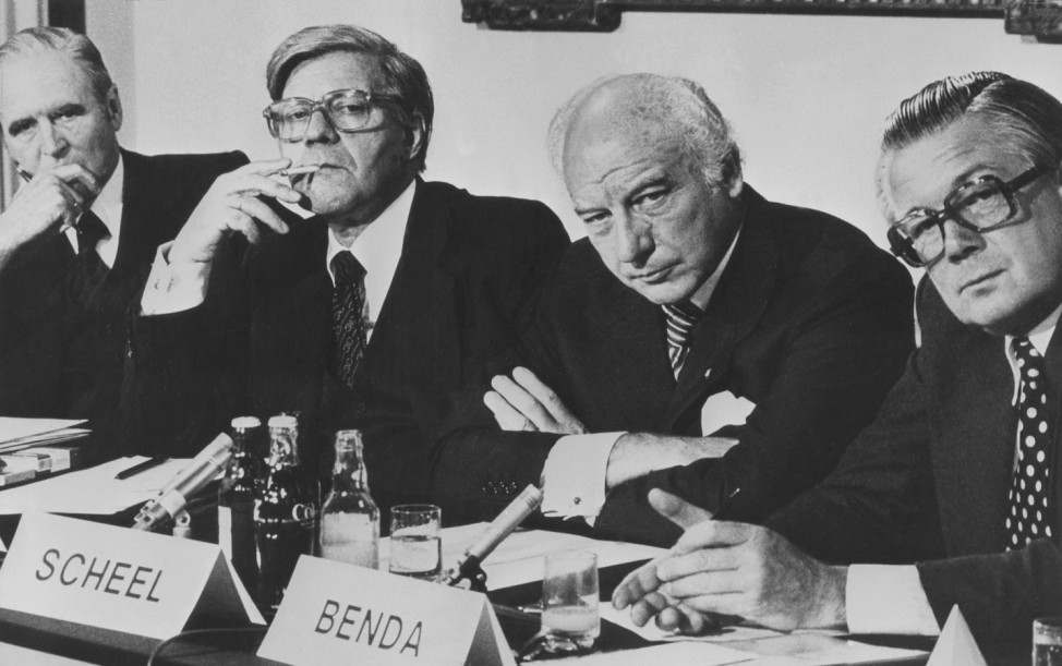 Karl Carstens, Helmut Schmidt, Walter Scheel und Ernst Benda, 1978
