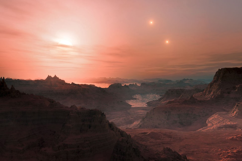 Handout of artist's impression shows a sunset seen from the super-Earth Gliese 667 Cc