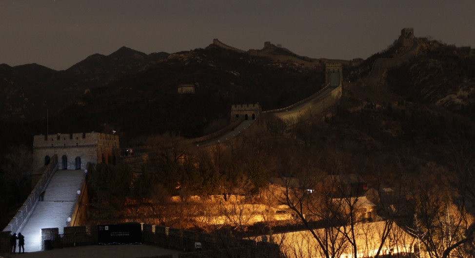A general view shows the Badaling section of the Great Wall during Earth Hour on the outskirts of Beijing