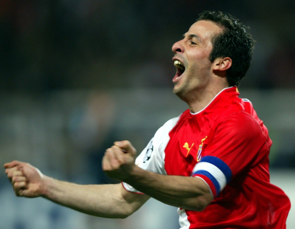 MONACO'S TEAM CAPTAIN GIULY CELEBRATES HIS SECOND GOAL AGAINST REAL MADRID DURING THEIR QUARTER FINAL SECOND LEG CHAMPIONS LEAGUE MATCH AT THE STADE LOUIS II IN MONACO