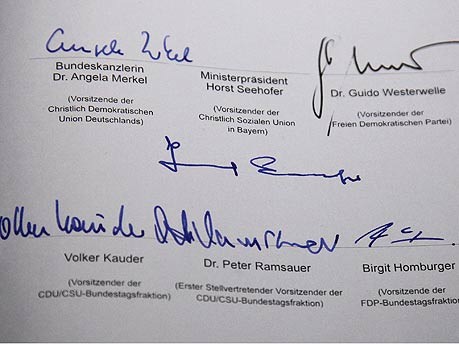 dpa, Angela Merkel, Guido Westerwelle, Horst Seehofer, Koalitionsvertrag, Schwarz-Gelb