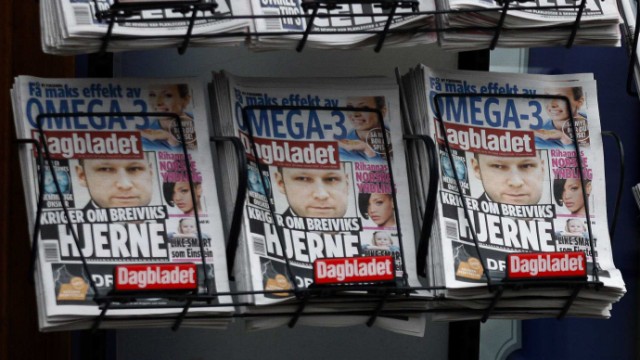 Die Medien in Norwegen berichten umfangreich über den Prozess gegen Anders Behring Breivik, die Titelseiten an Zeitungsständen in Oslo sind voll von dem Thema.