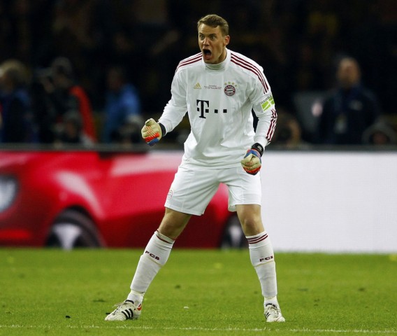 Bayern Munich's goalkeeper Neuer reacts during the German DFB Cup final soccer match against Borussia Dortmund in Berlin