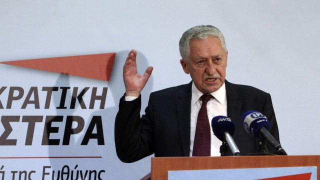 Leader of Democratic Left party Fotis Kouvelis addresses a news conference in Athens