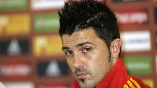 File photo of Spain's national soccer team player Villa attending news conference in Kaunas