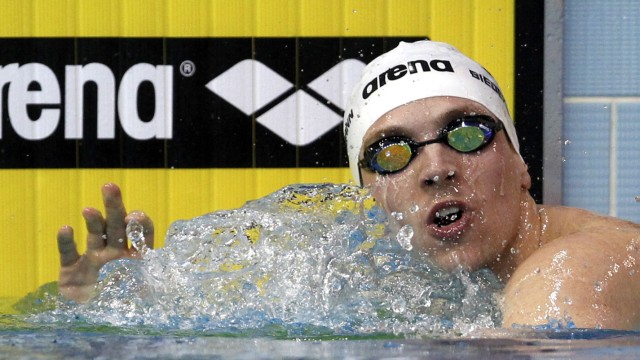 Biedermann of Germany reacts after the men's 200 m freestyle final during the 2012 European Swimming Championships in Debrecen