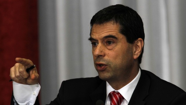 Portugal's Finance Minister Vitor Gaspar gestures during a news conference in Lisbon