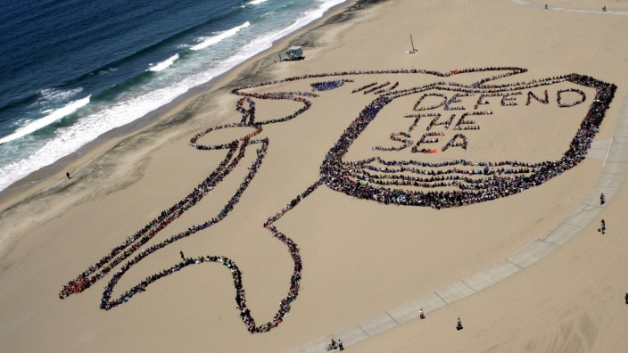 Los Angeles kids form massive message to say 'Defend the Sea' on Adopt-A-Beach Clean-Up day