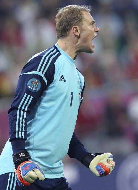 Germany's goalkeeper Neuer reacts during game against Portugal at their Group B Euro 2012 soccer match in Lviv