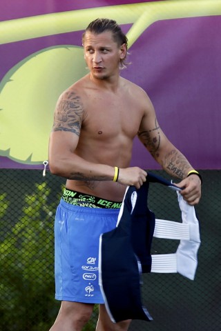 French soccer player Mexes attends a training session at the team's training center in Kircha near Donetsk during the Euro 2012