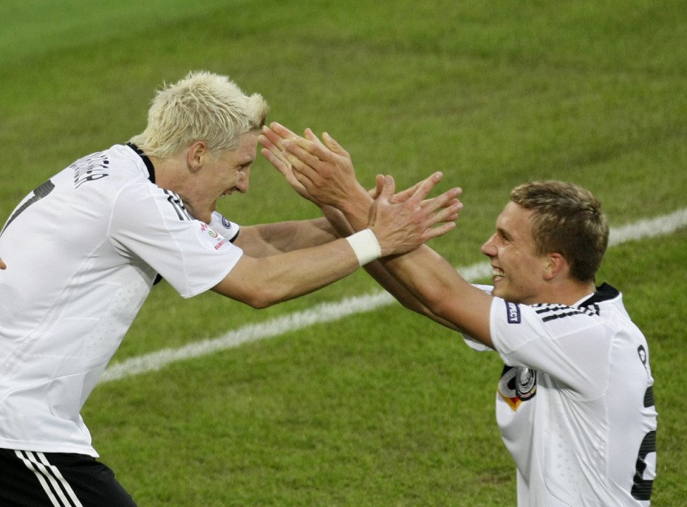 Germany's Schweinsteiger celebrates his goal during their Euro 2008 quarter-final soccer match against Portugal in Basel