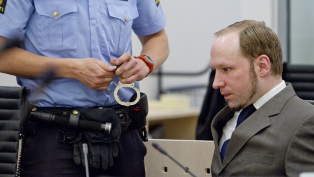 Mass killer Anders Behring Breivik sits in the courtroom in Oslo