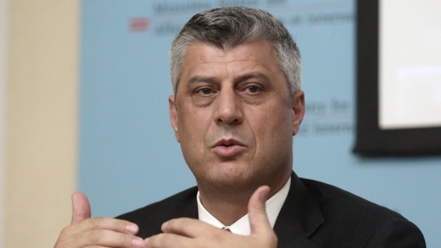 Kosovo's PM Thaci addresses news conference after meeting of International Steering Group for Kosovo in Vienna