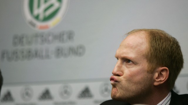 New DFB technical director Sammer frowns during his presentation in Frankfurt