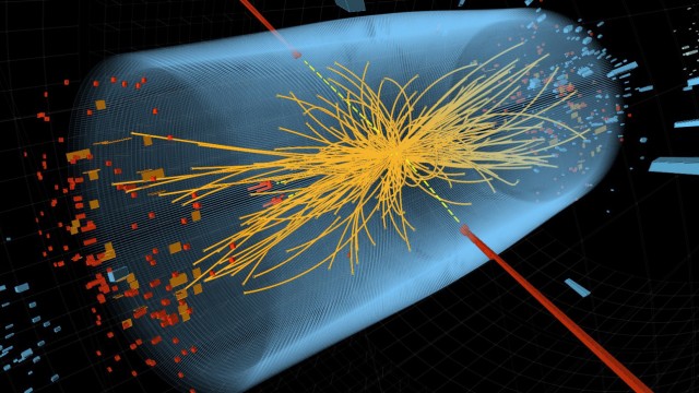 Erfolgreiche Suche nach dem Gottesteilchen?: Die Grafik illustriert den Zerfall eines Higgs-Bosons - ein Teilchen, dem die Physiker seit mehr als 30 Jahren auf der Spur sind. Haben sie das populärwissenschaftlich auch als "Gottesteilchen" bezeichnete Boson nun entdeckt?